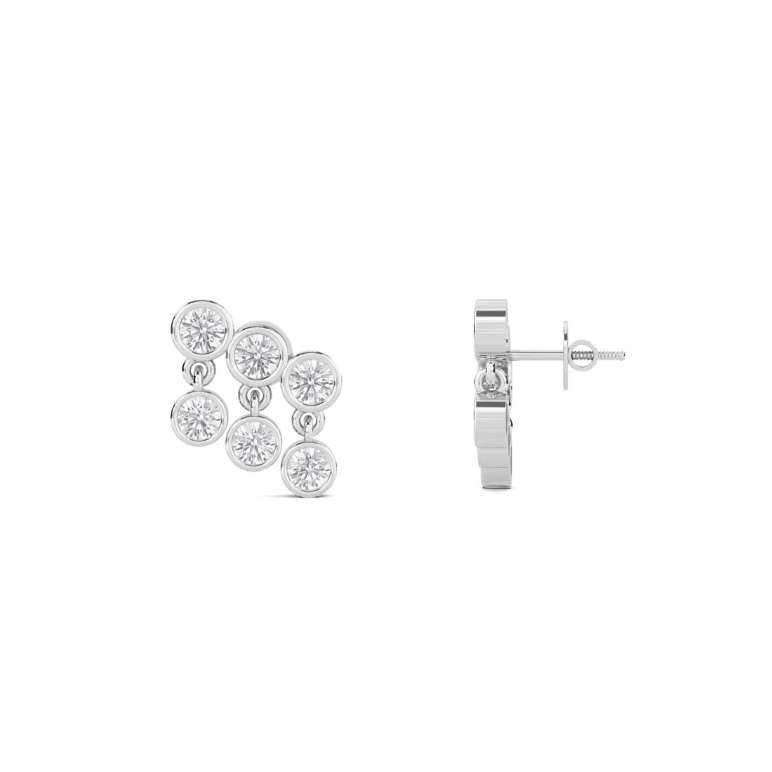 Bezel Round Diamond Cluster Earrings (Silver)