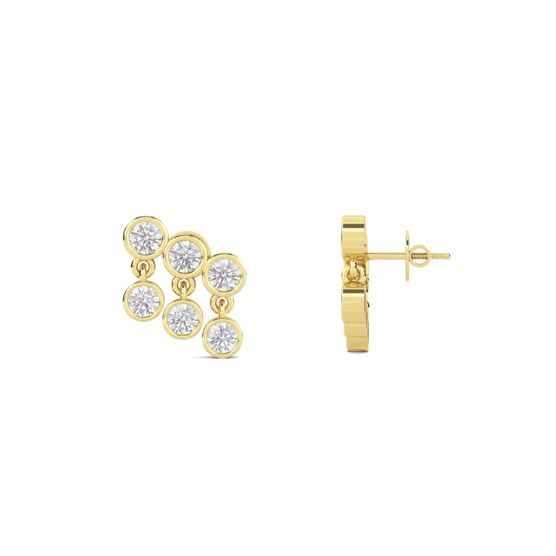 Bezel Round Diamond Cluster Earrings in yellow gold tone