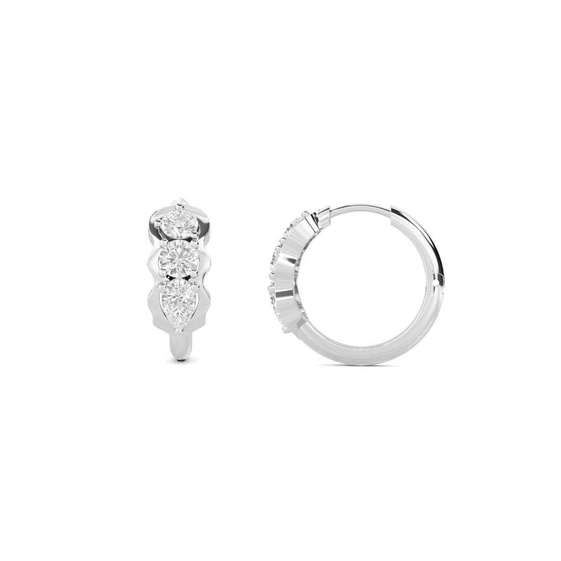 Pear and Round Diamond Huggie Earrings (Silver)