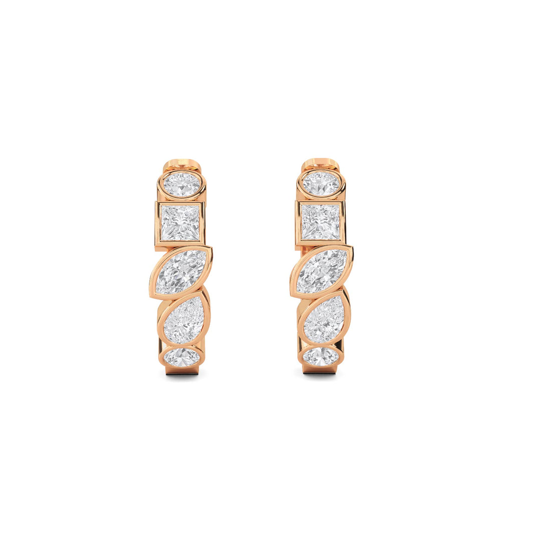 Mixed Shape Bezel Huggie Hoop Lab Grown Diamond Earrings
