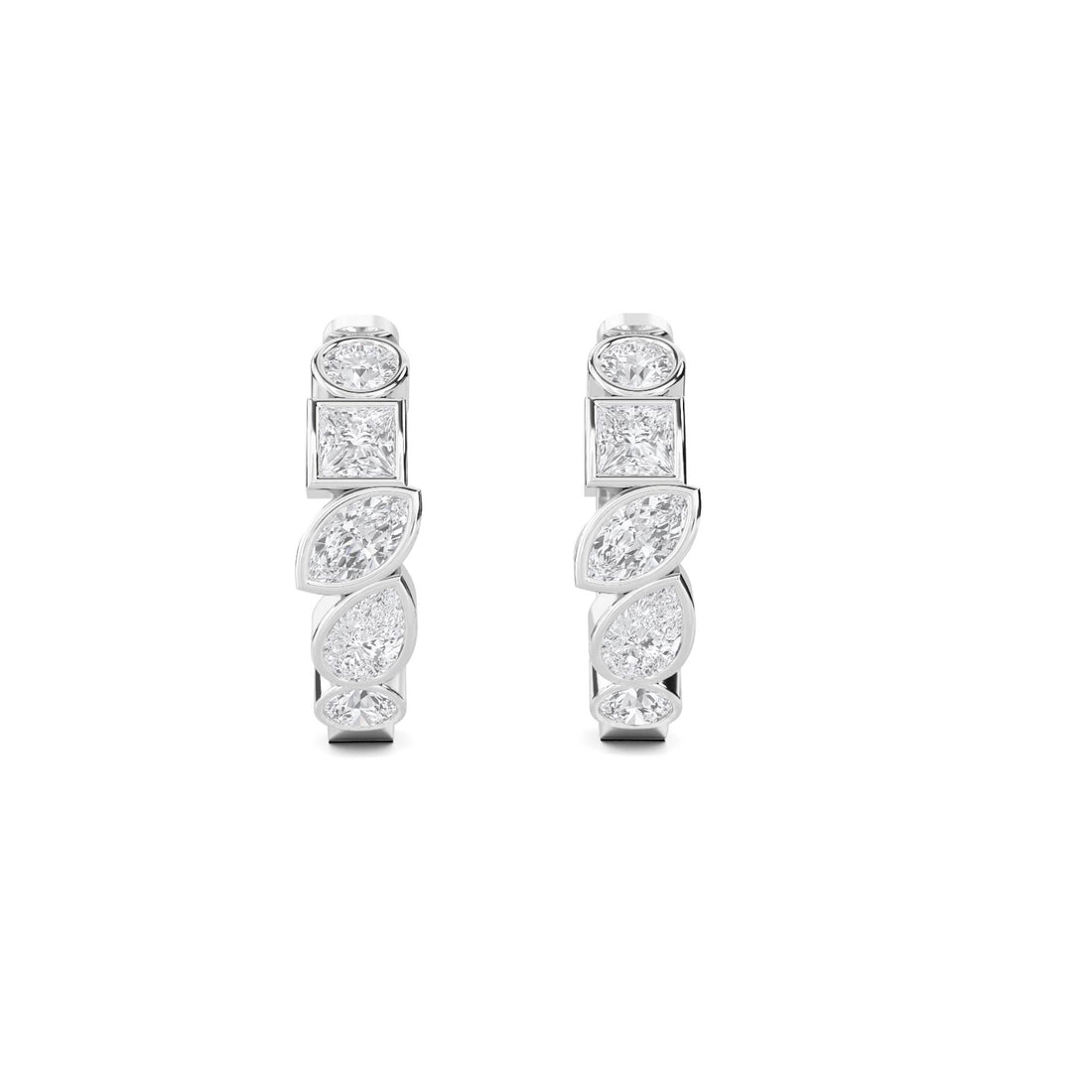 Mixed Shape Bezel Huggie Hoop Lab Grown Diamond Earrings (Silver) - image 1