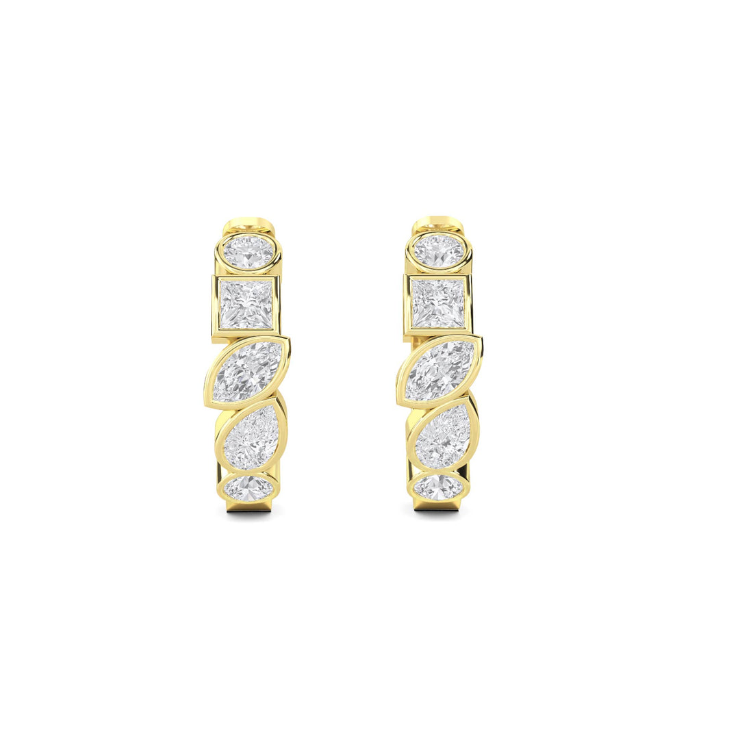 Mixed Shape Bezel Huggie Hoop Lab Grown Diamond Earrings - image 1