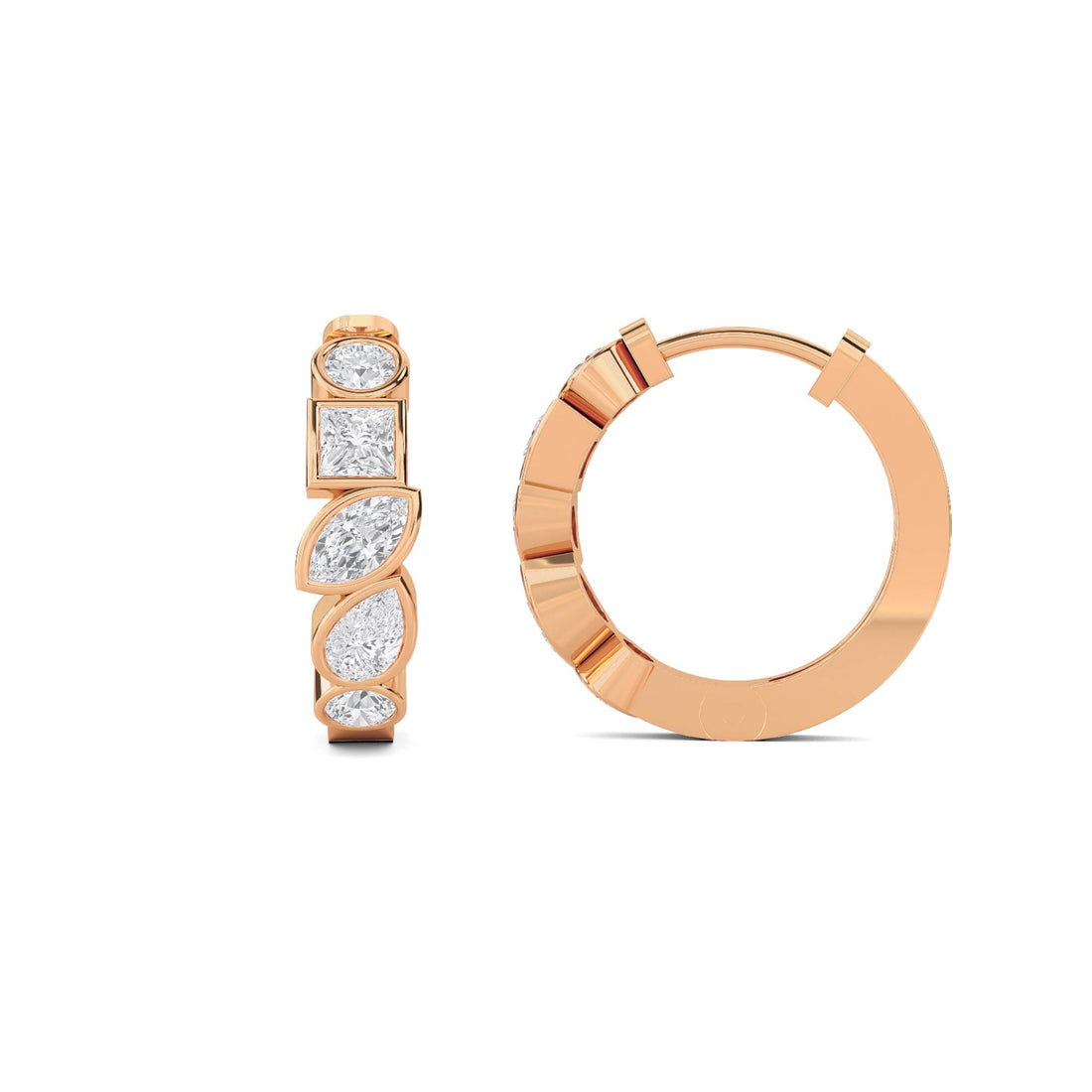 Mixed Shape Bezel Huggie Hoop Lab Grown Diamond Earrings