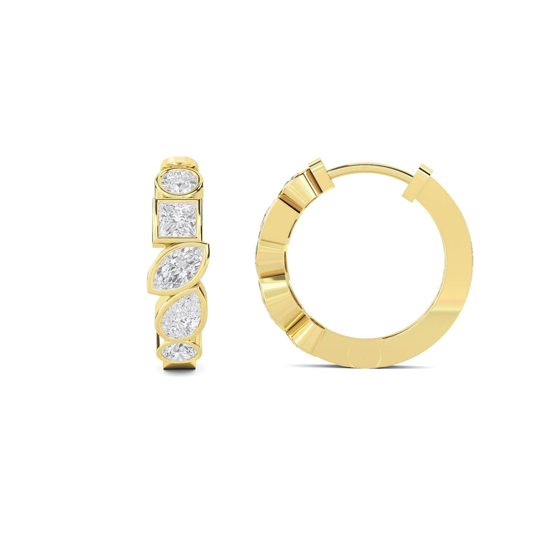 Mixed Shape Bezel Huggie Hoop Lab Grown Diamond Earrings