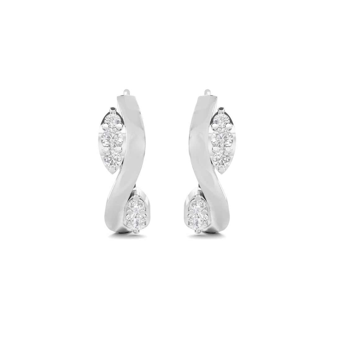 Twisted Diamond Huggie Earrings (Silver)