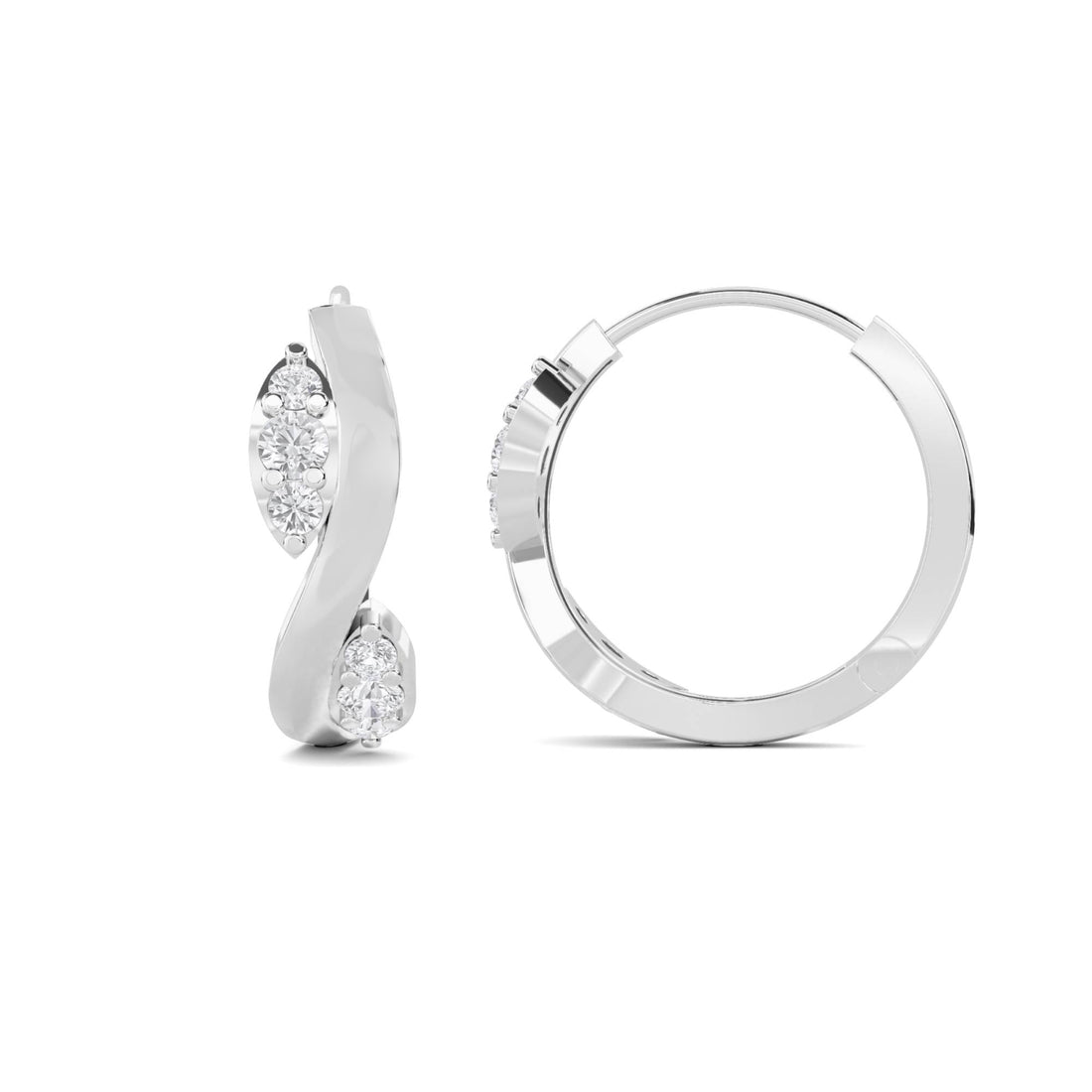 Twisted Diamond Huggie Earrings (Silver)