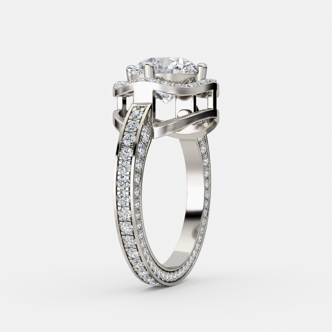 2 in 1 Convertible Diamond Ring Pendant in white metal, side view of the ring - lab grown diamond ring from Everlight Jewels