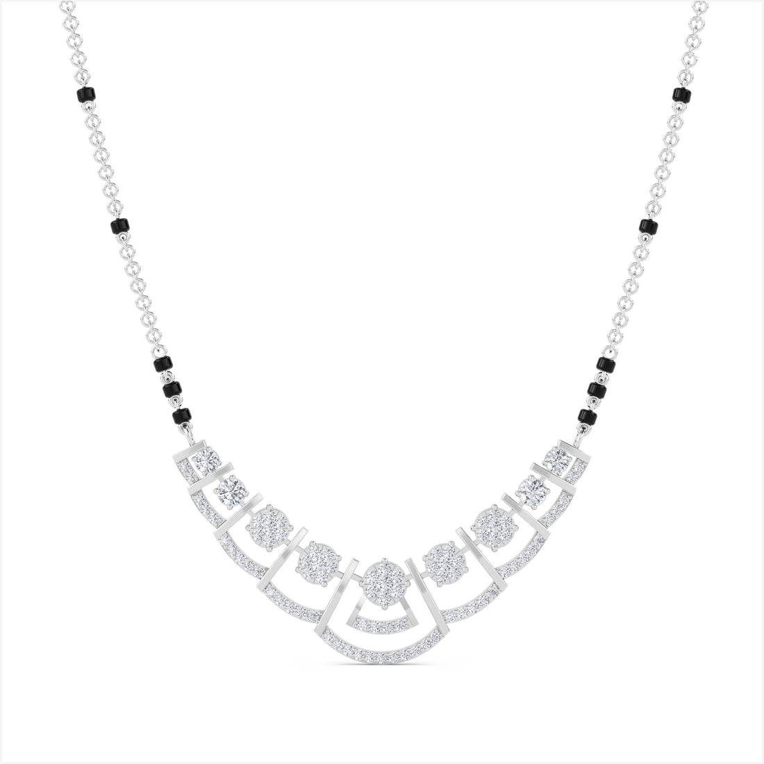 Cluster Crescent Diamond Mangalsutra in white metal tone