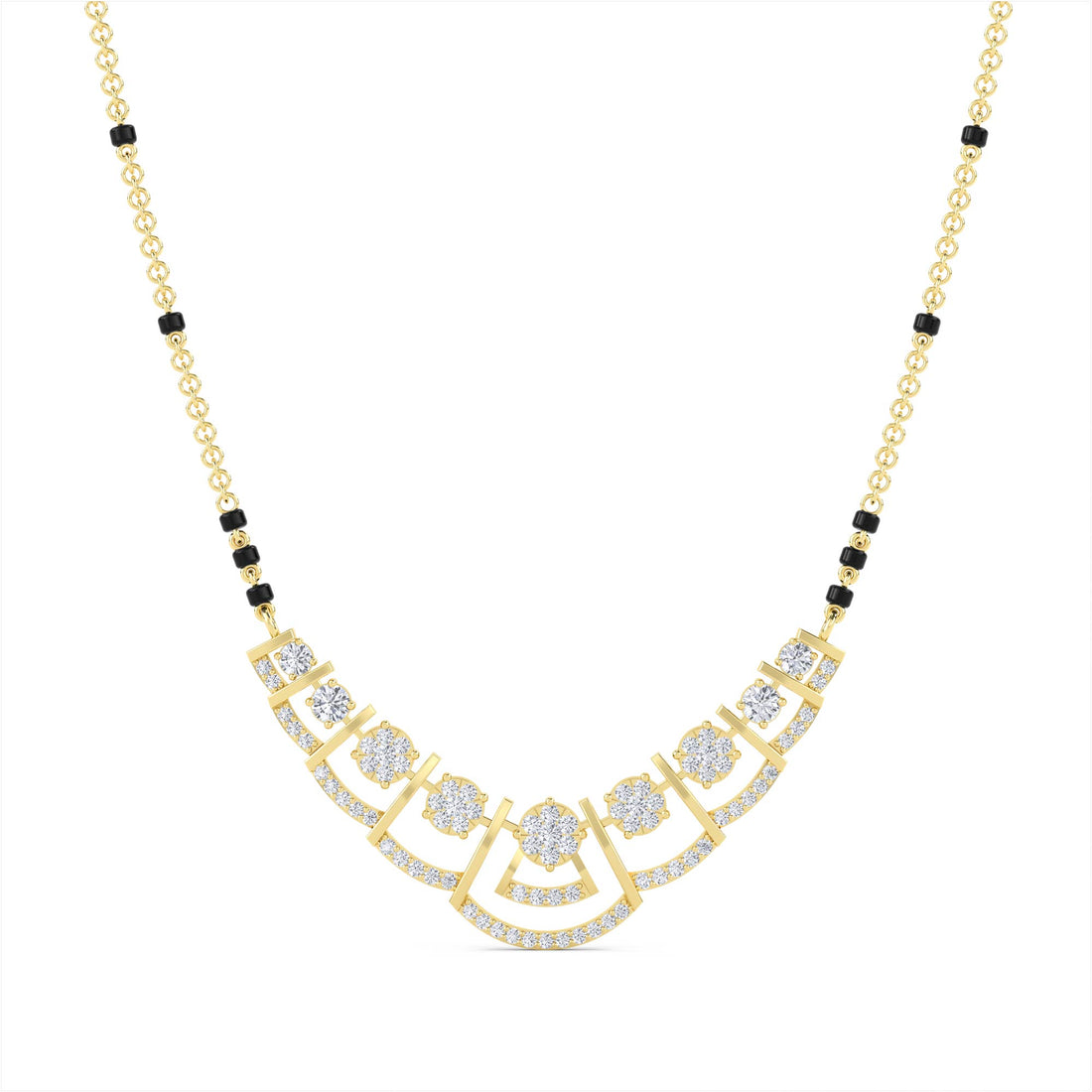 Cluster Crescent Diamond Mangalsutra in yellow gold tone