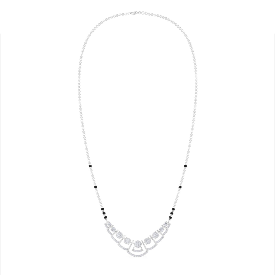 Cluster Crescent Diamond Mangalsutra in white metal tone