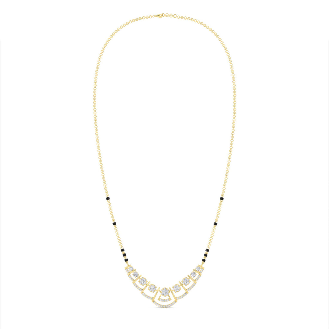 Cluster Crescent Diamond Mangalsutra in yellow gold tone