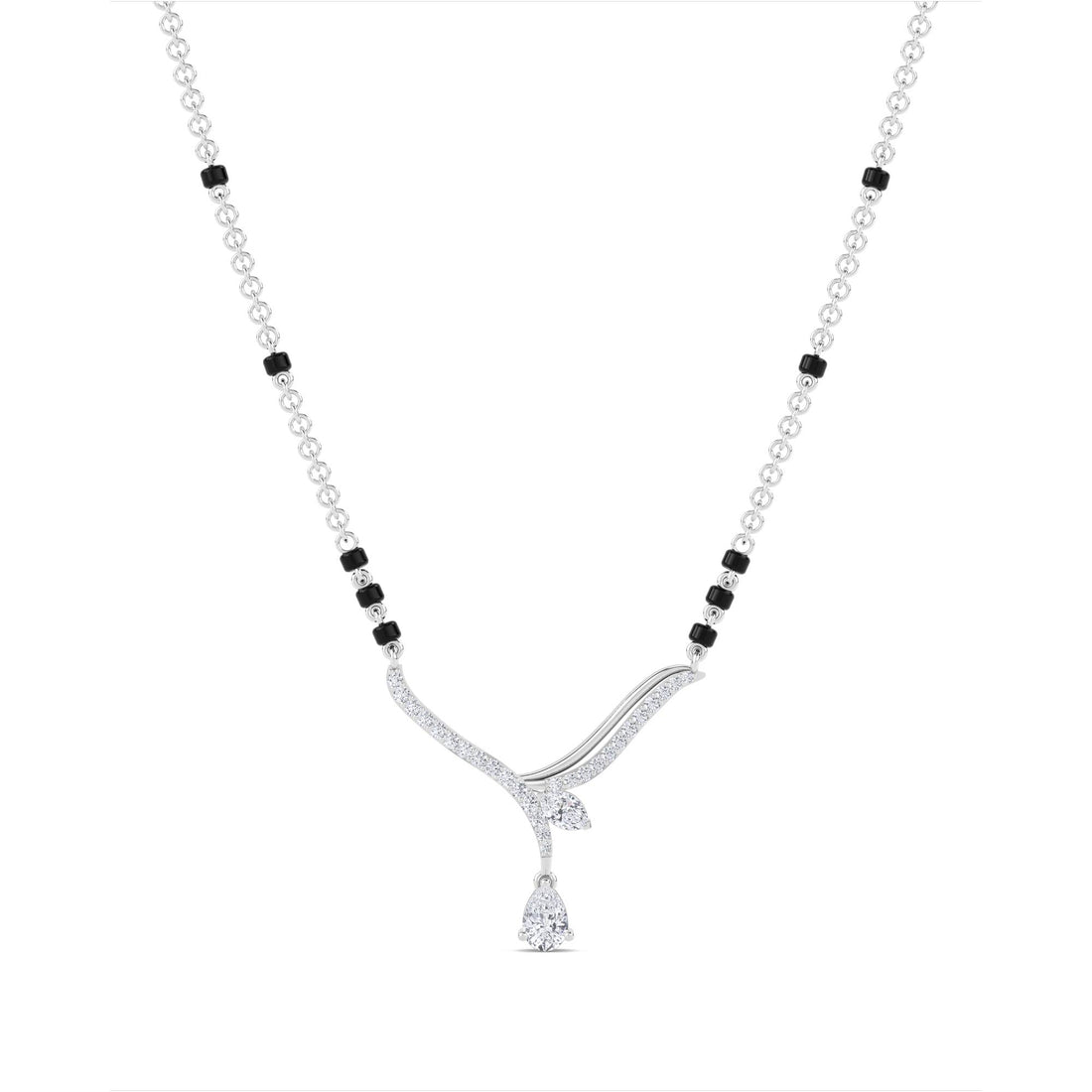 Pear Drop Pave Ribbon Mangalsutra in white metal tone
