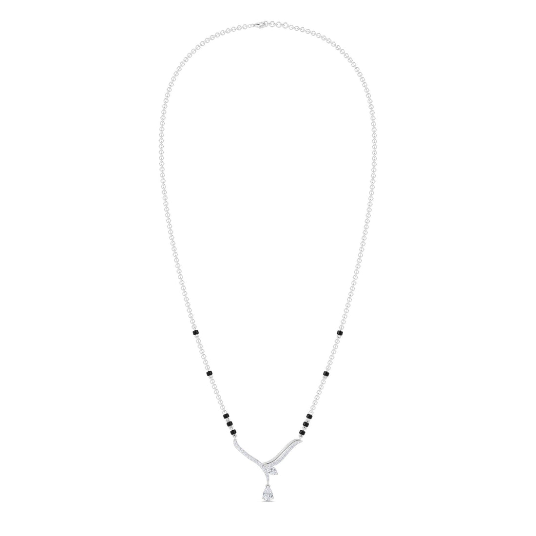 Pear Drop Pave Ribbon Mangalsutra in white metal tone