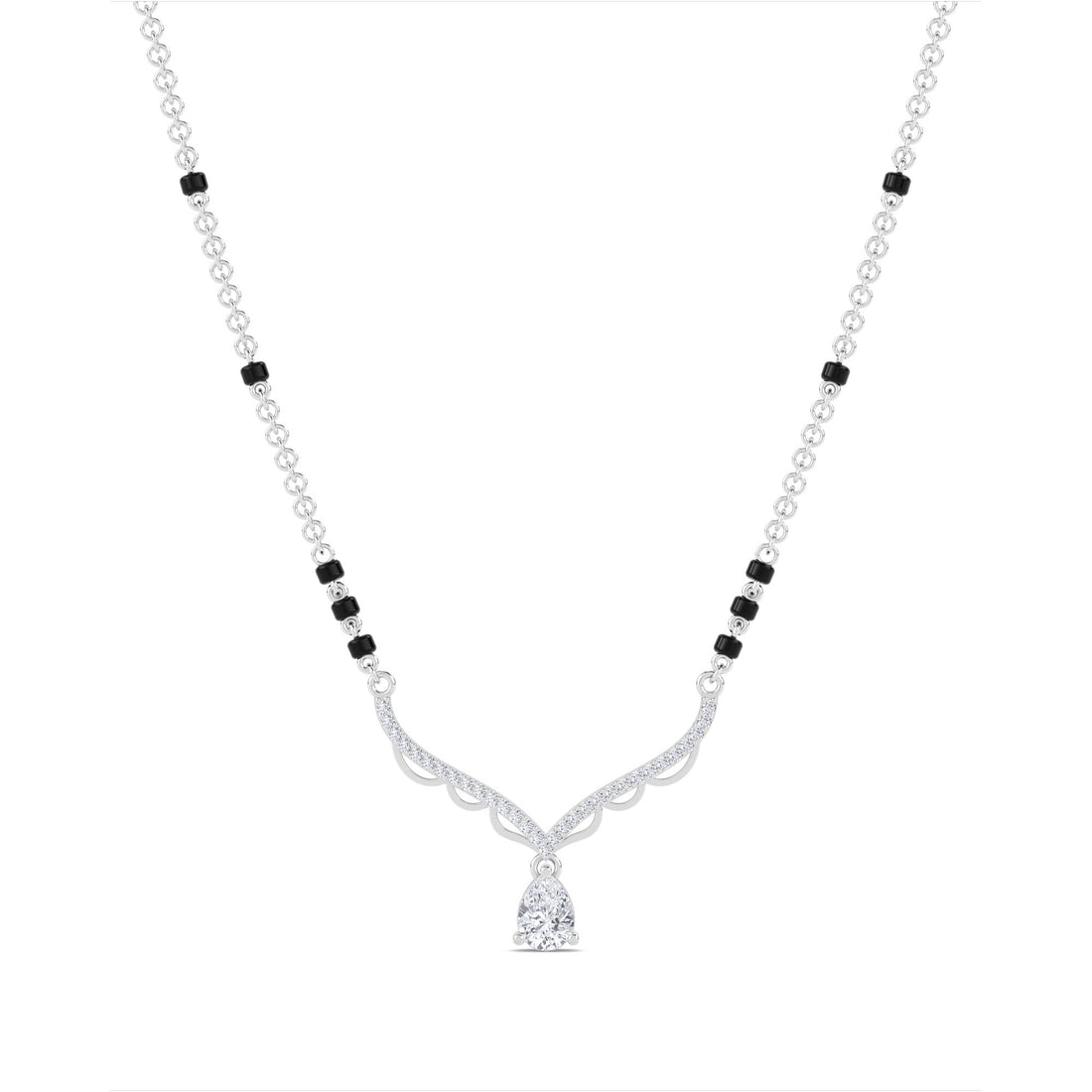 Pear Drop Scalloped Pave Mangalsutra in white metal tone