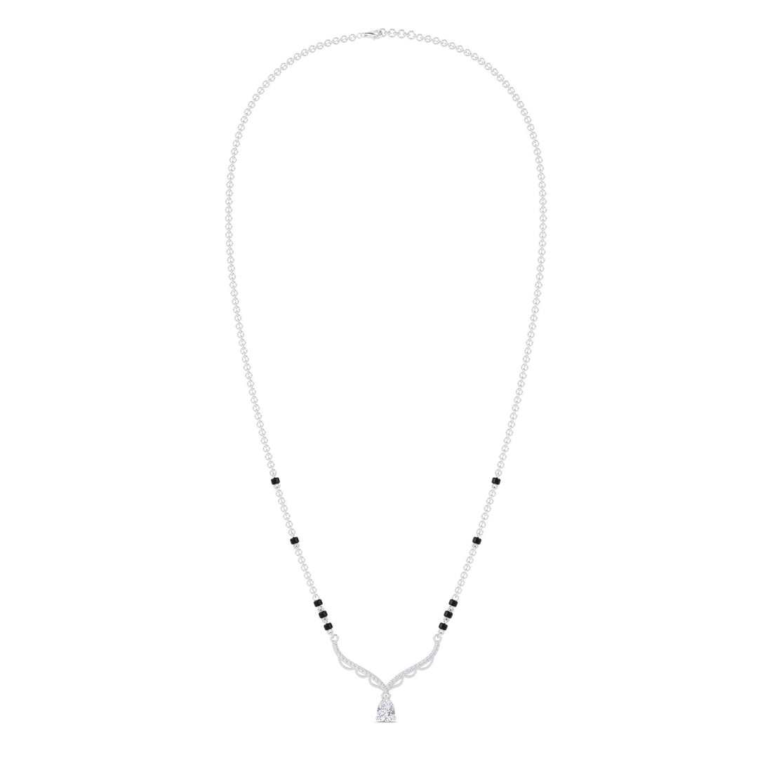 Pear Drop Scalloped Pave Mangalsutra in white metal tone