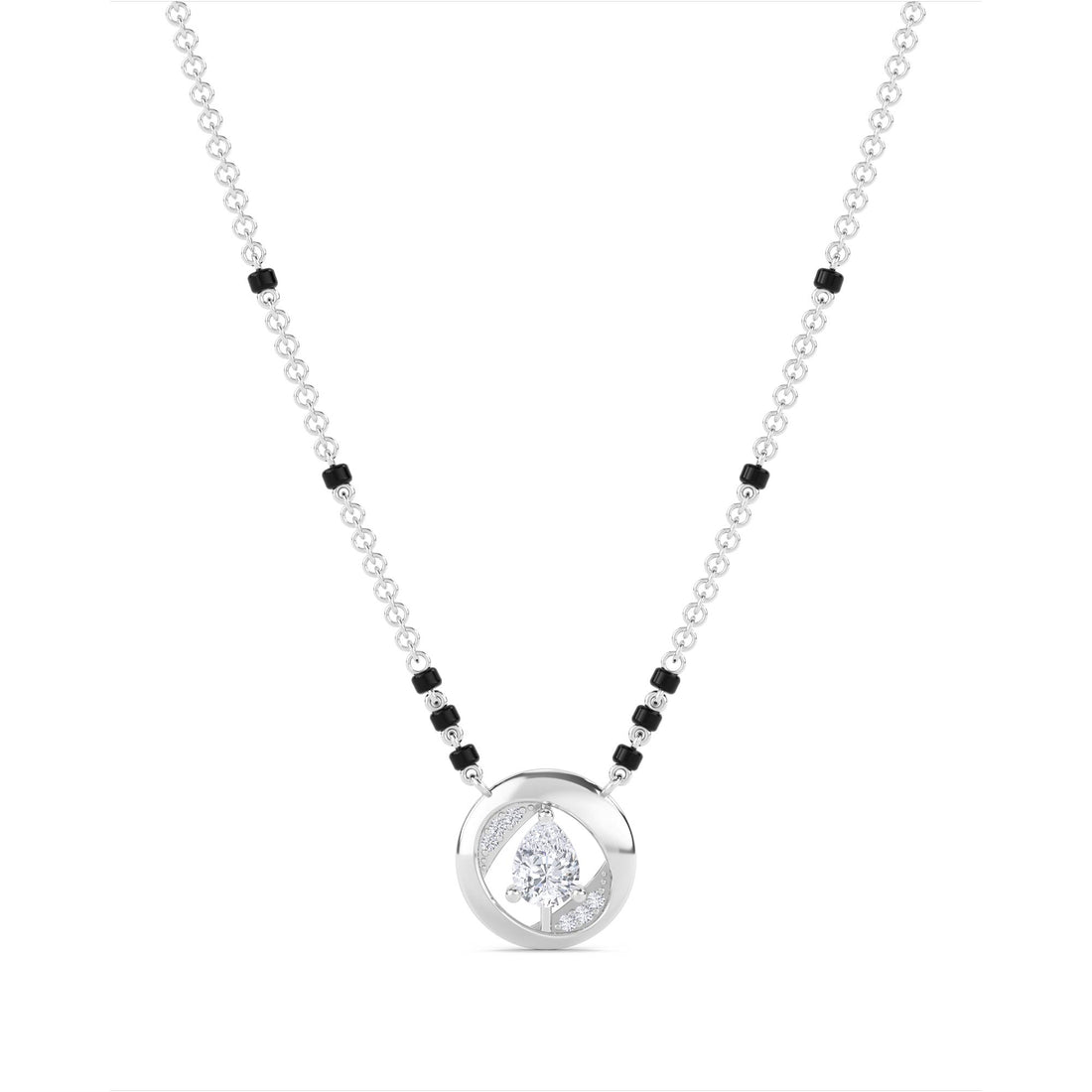 Circle Pear Diamond Mangalsutra in white metal tone
