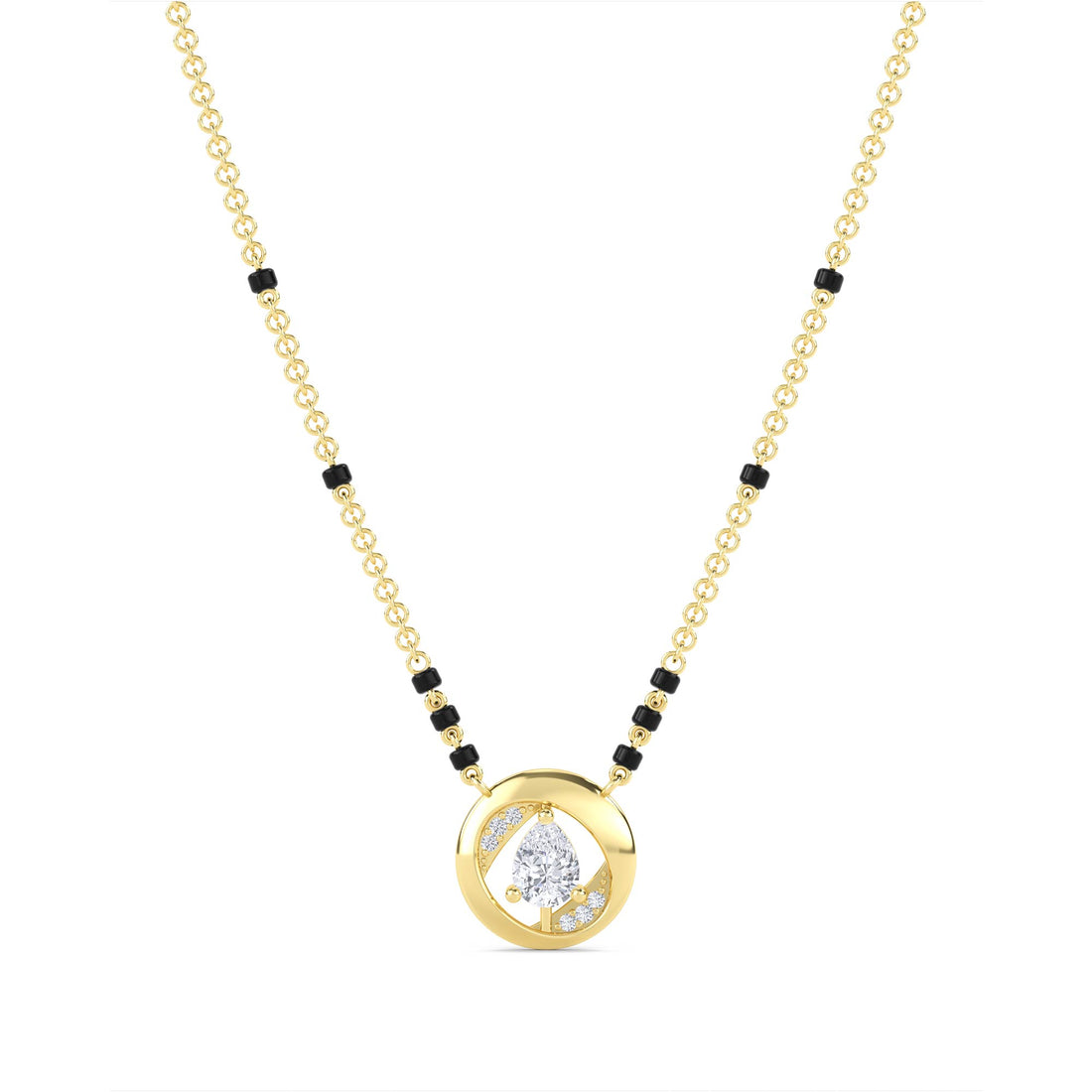 Circle Pear Diamond Mangalsutra in yellow gold tone