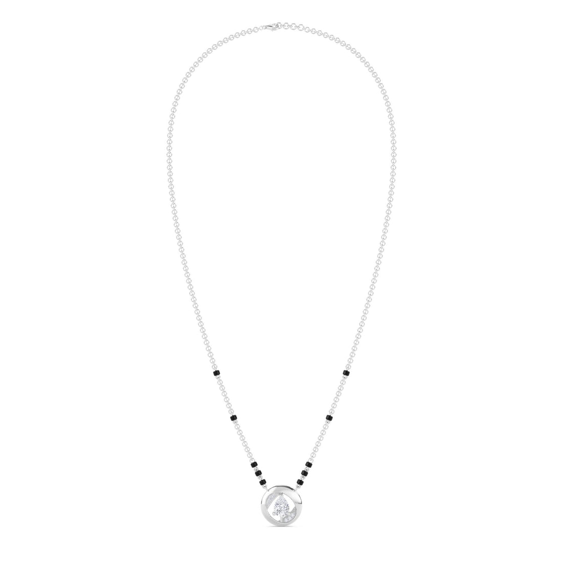 Circle Pear Diamond Mangalsutra in white metal tone