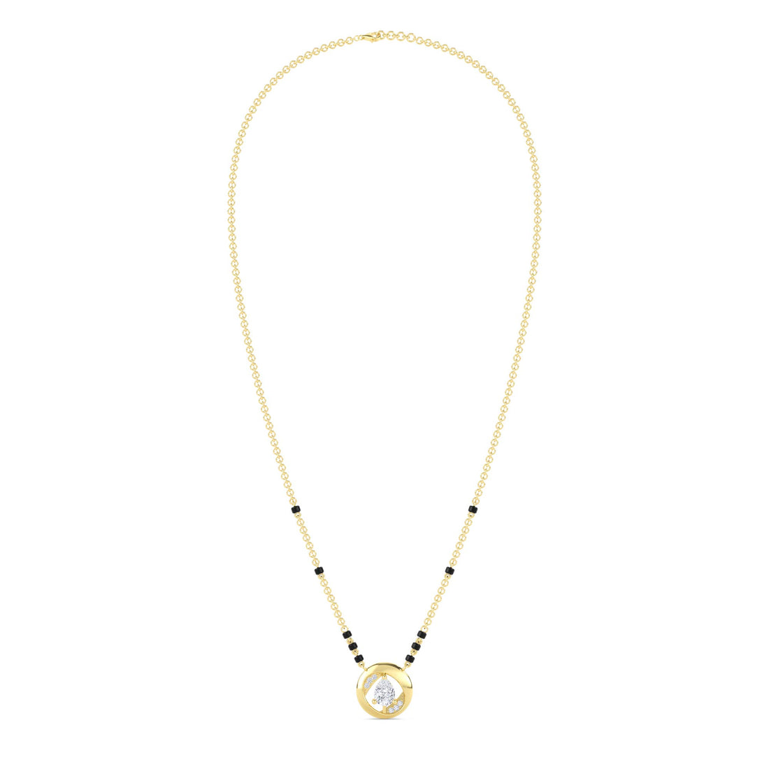 Circle Pear Diamond Mangalsutra in yellow gold tone