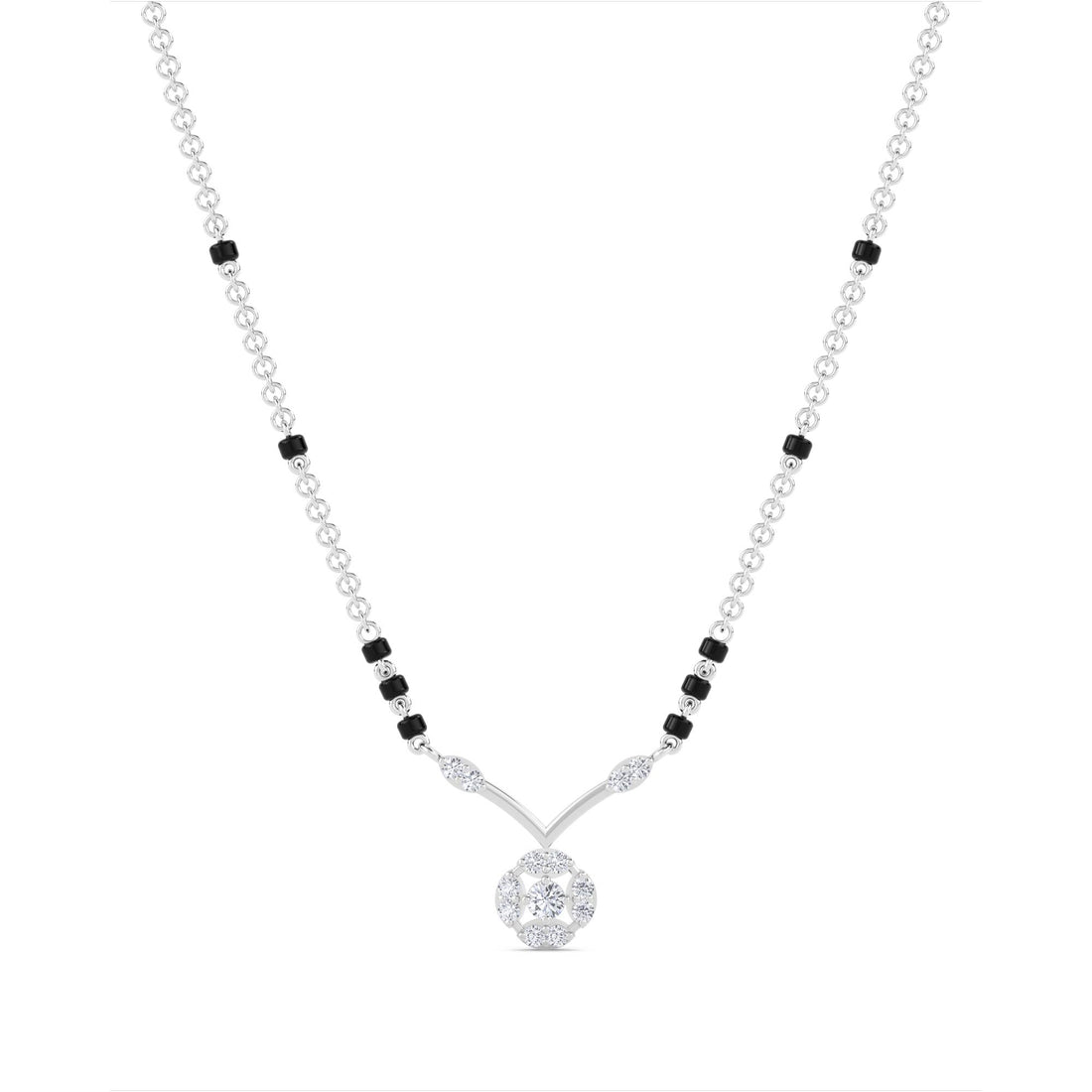 V Pave Cluster Drop Mangalsutra (Silver)