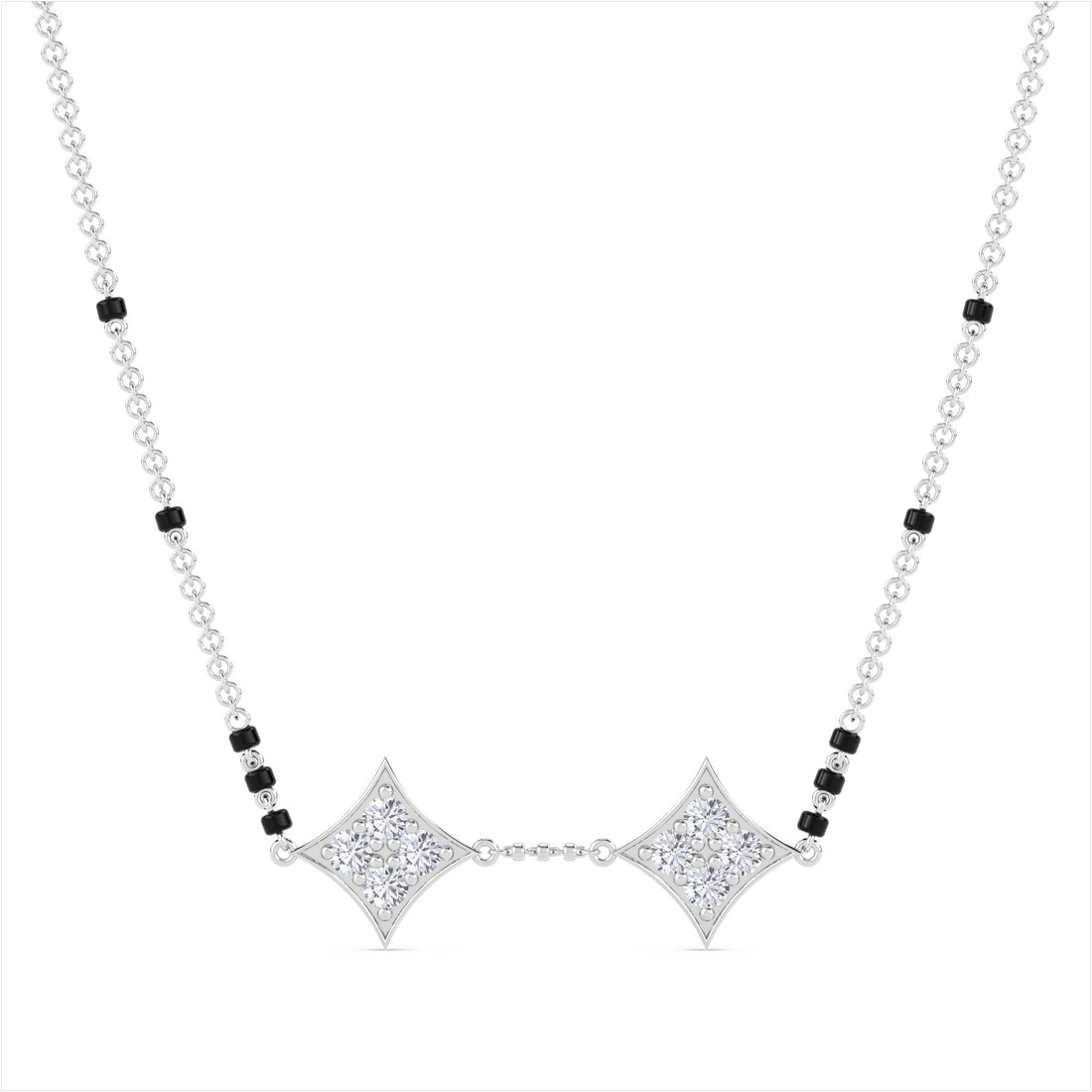 Twin Kite Pave Diamond Mangalsutra (Silver)