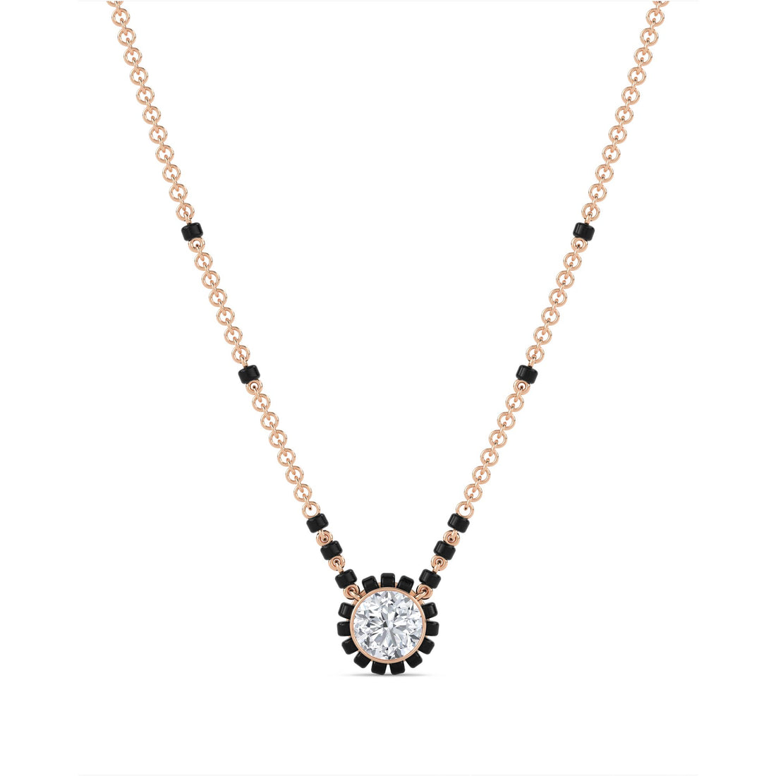 Black Bead Halo Solitaire Mangalsutra