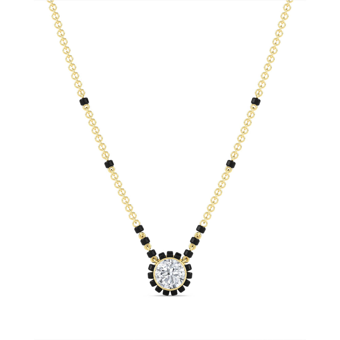 Black Bead Halo Solitaire Mangalsutra