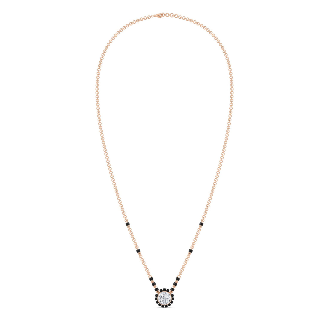 Black Bead Halo Solitaire Mangalsutra