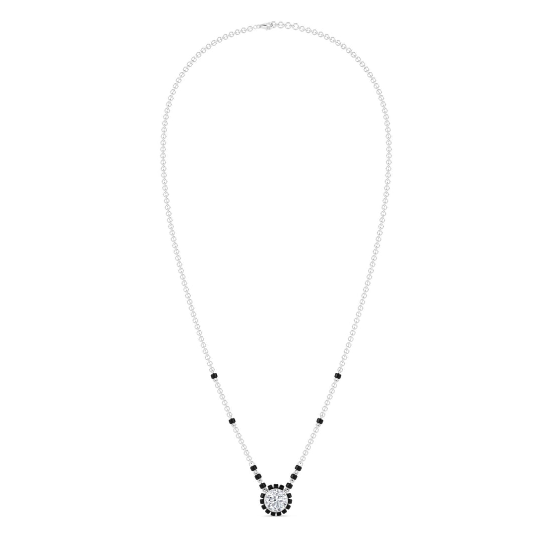 Black Bead Halo Solitaire Mangalsutra (Silver)