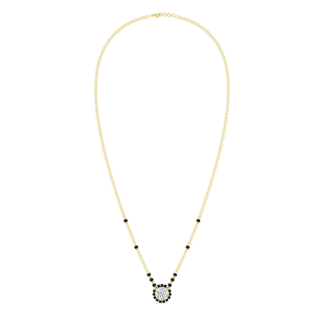 Black Bead Halo Solitaire Mangalsutra