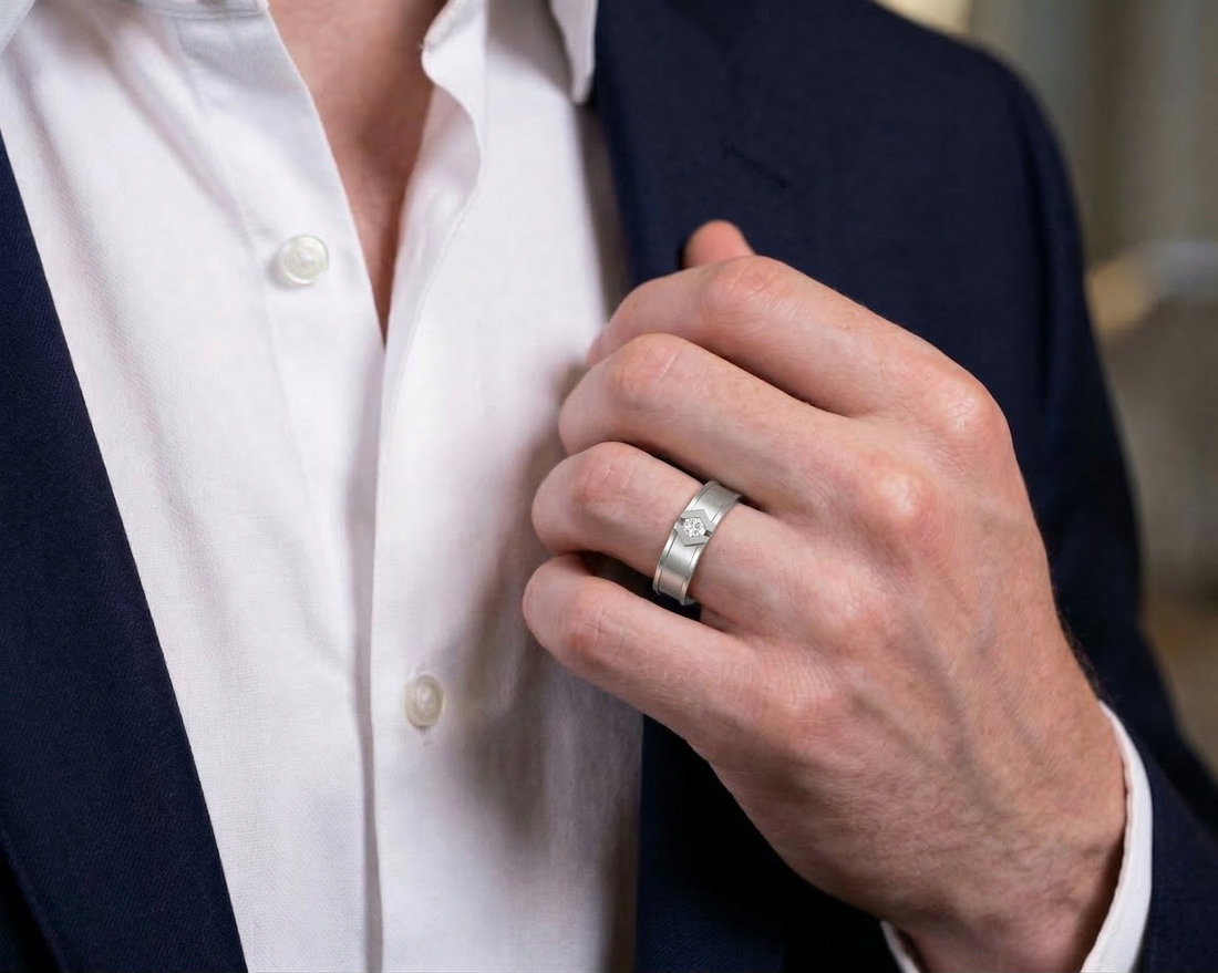 Modern Style One Diamond Mens Ring