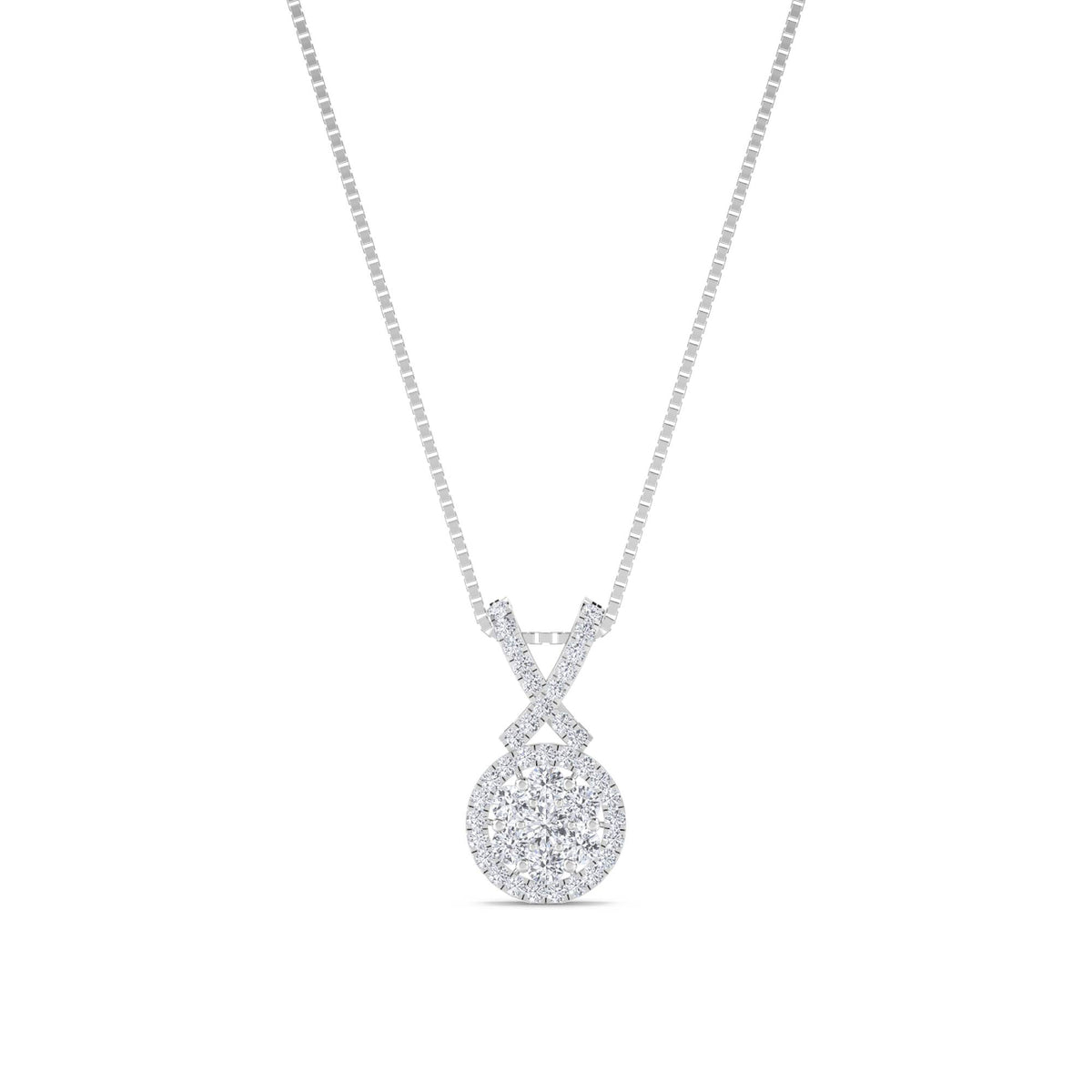 Round Cluster X Bail Lab Grown Diamond Pendant (Silver) - image 1