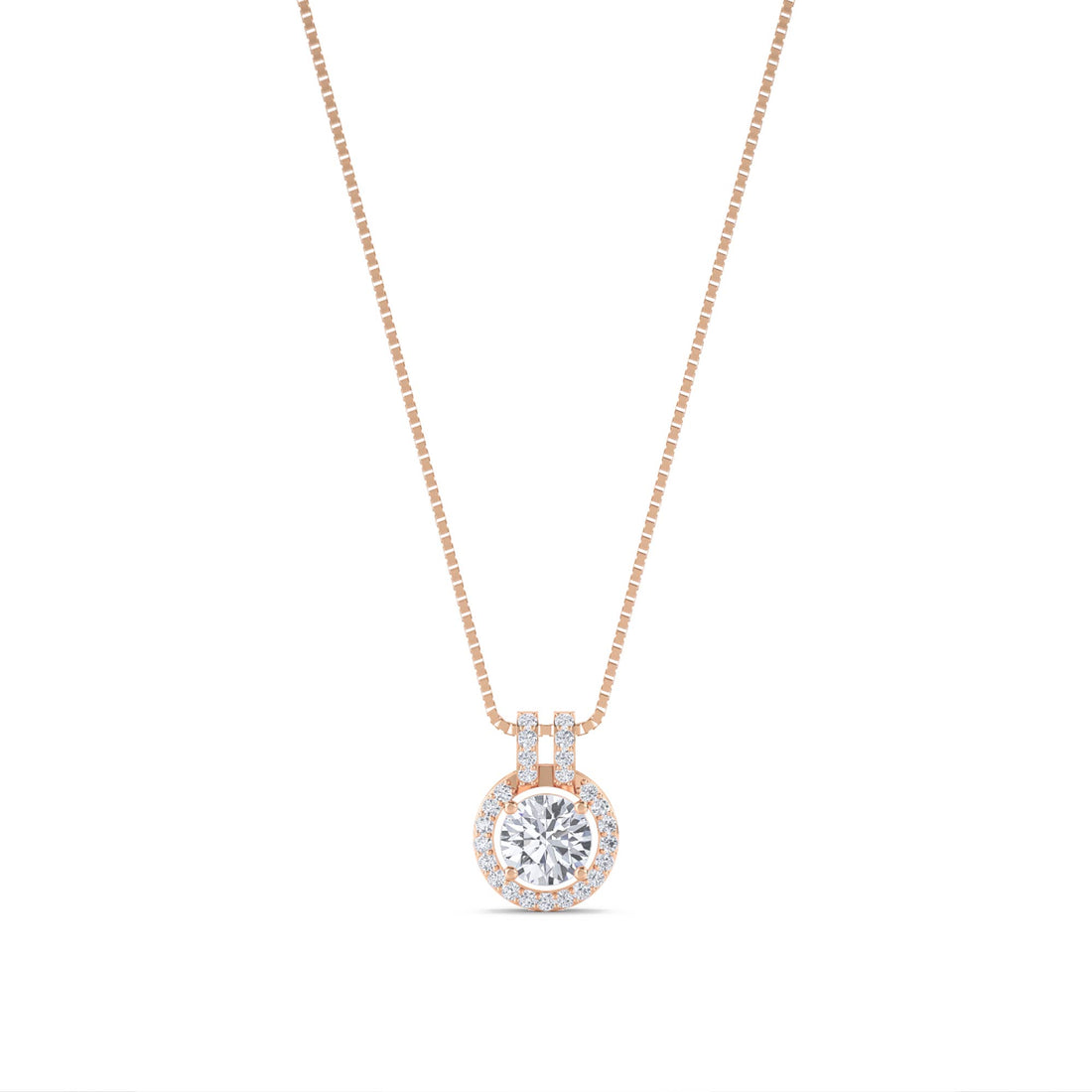 Round Halo Double Bar Lab Grown Diamond Pendant