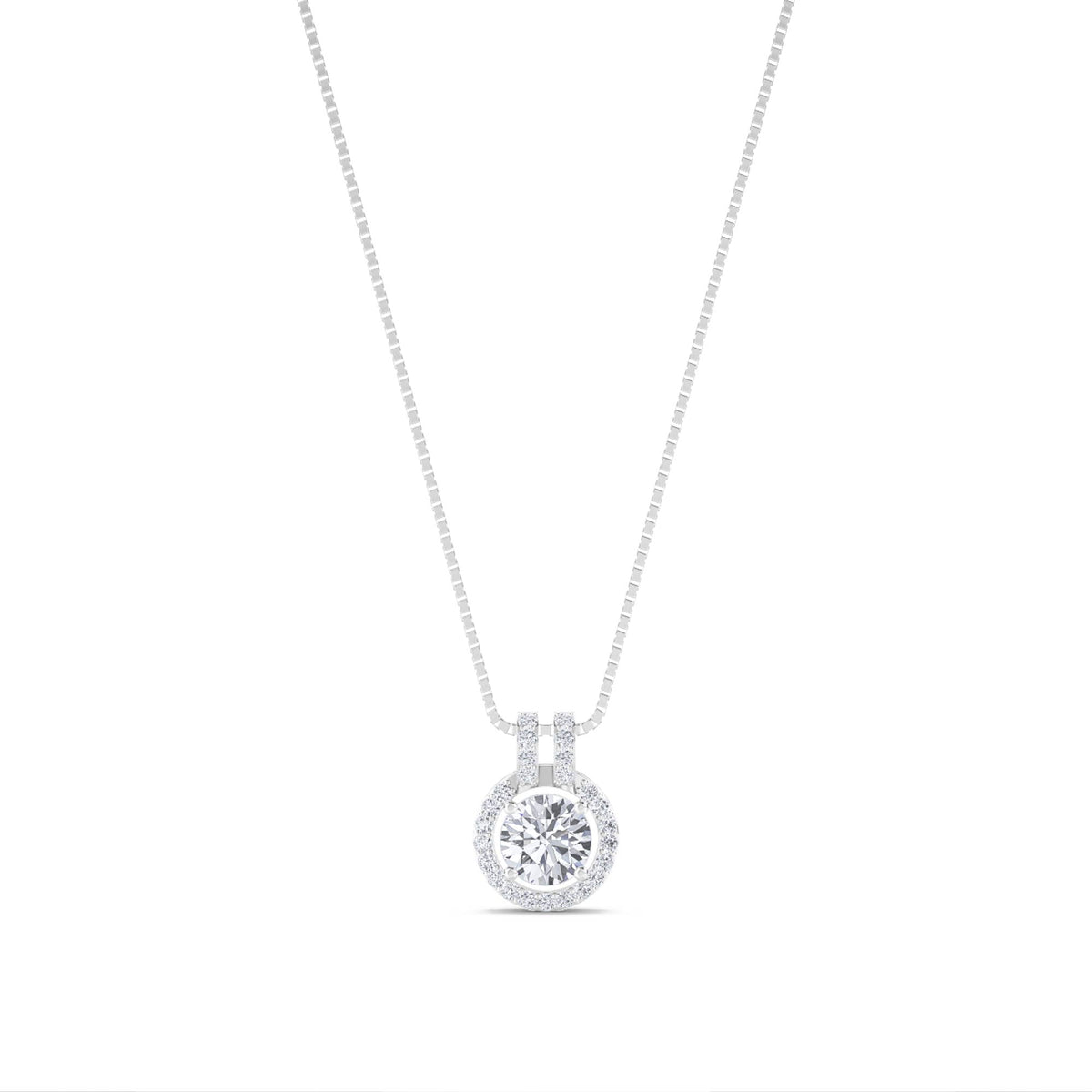 Round Halo Double Bar Lab Grown Diamond Pendant (Silver) - image 1