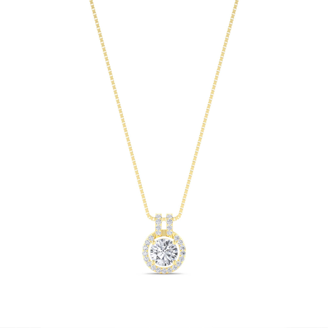 Round Halo Double Bar Lab Grown Diamond Pendant - image 1