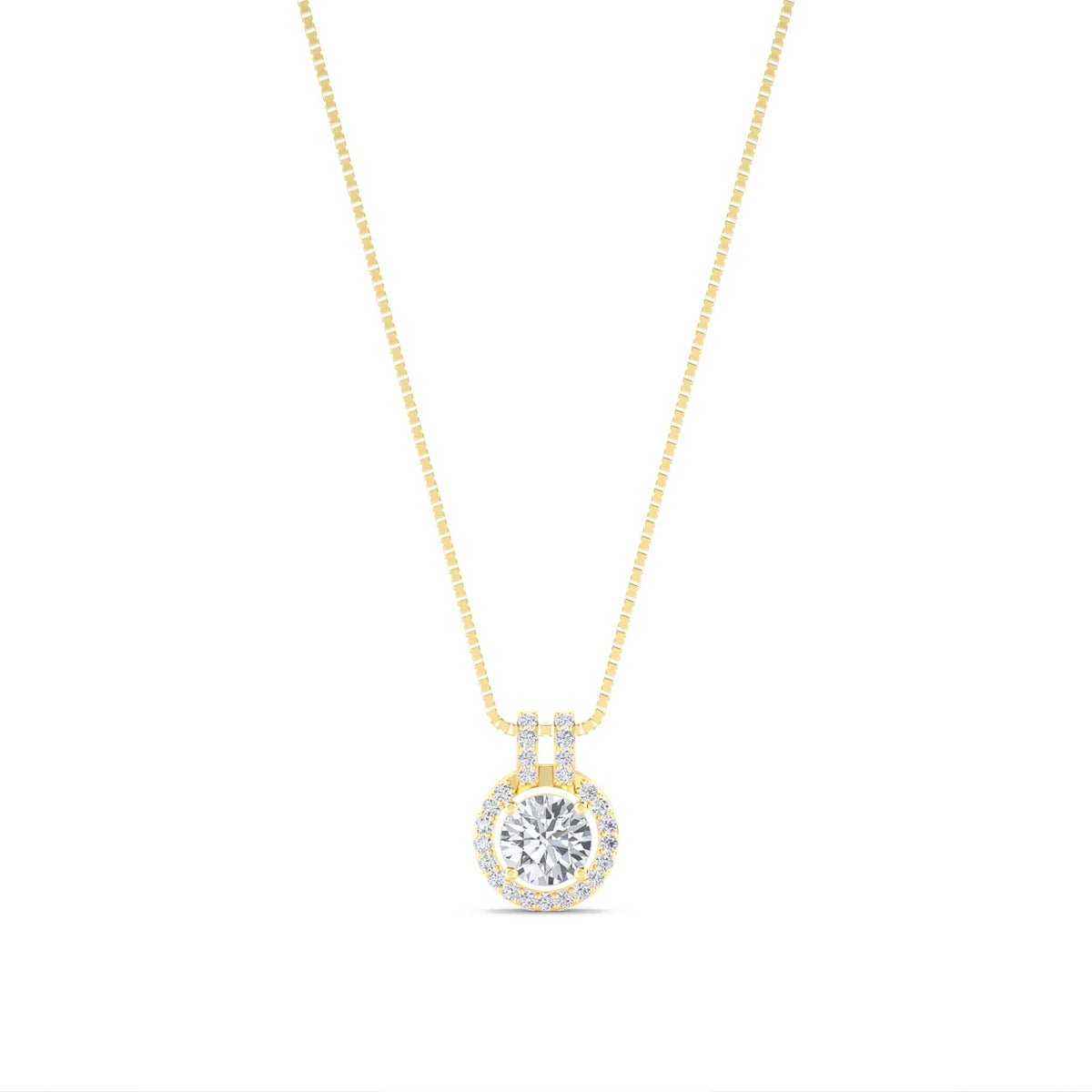 Round Halo Double Bar Lab Grown Diamond Pendant - image 1