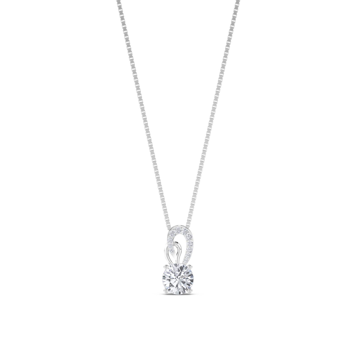 Round Solitaire Curled Loop Lab Grown Diamond Pendant (Silver) - image 1