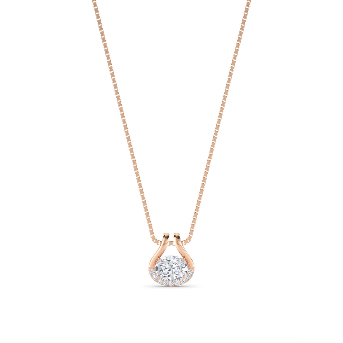 Round Solitaire Pave Crescent Lab Grown Diamond Pendant
