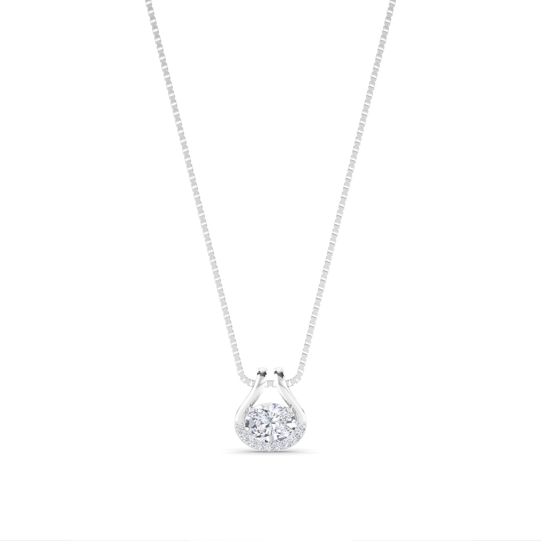 Round Solitaire Pave Crescent Lab Grown Diamond Pendant (Silver) - image 1