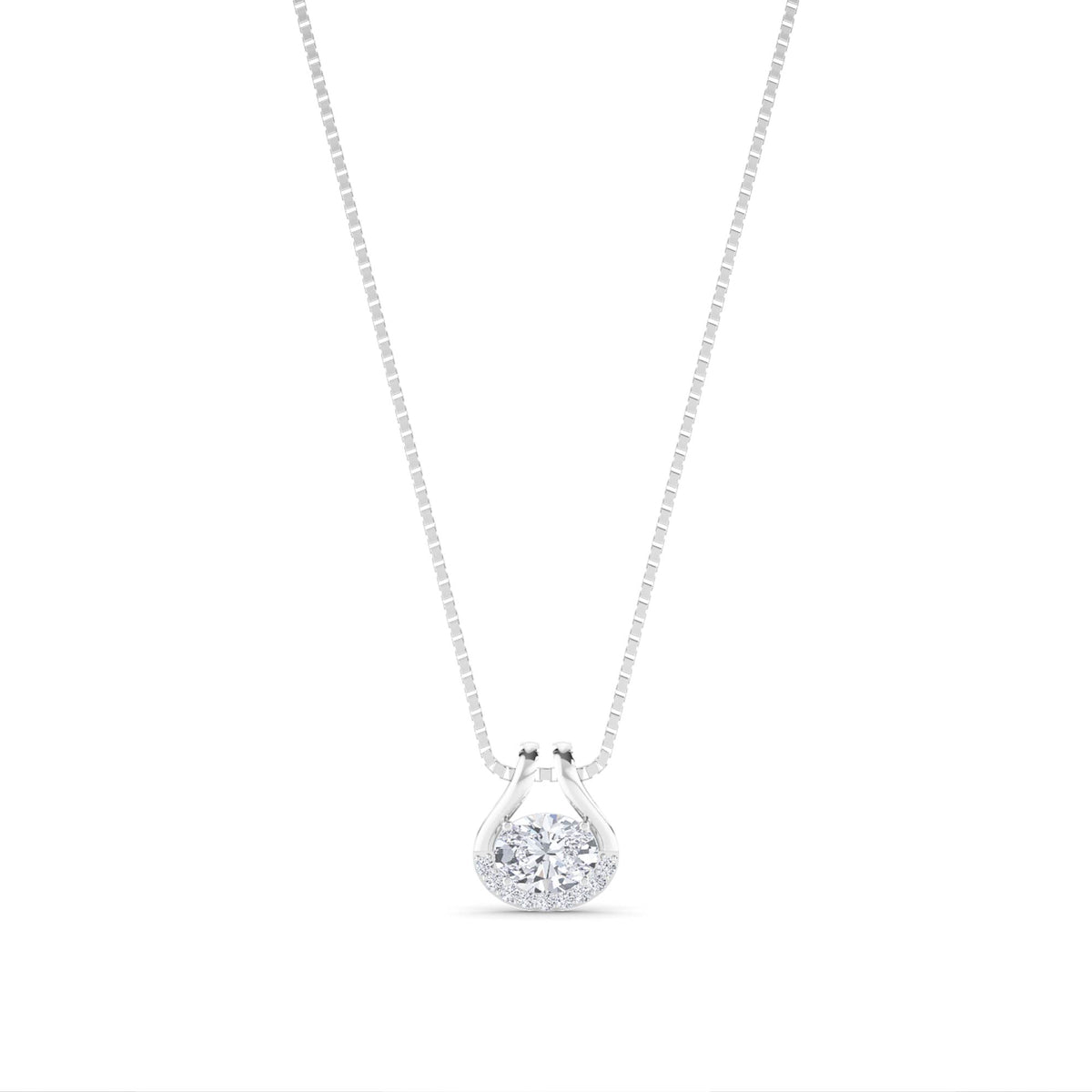 Round Solitaire Pave Crescent Lab Grown Diamond Pendant (Silver) - image 1