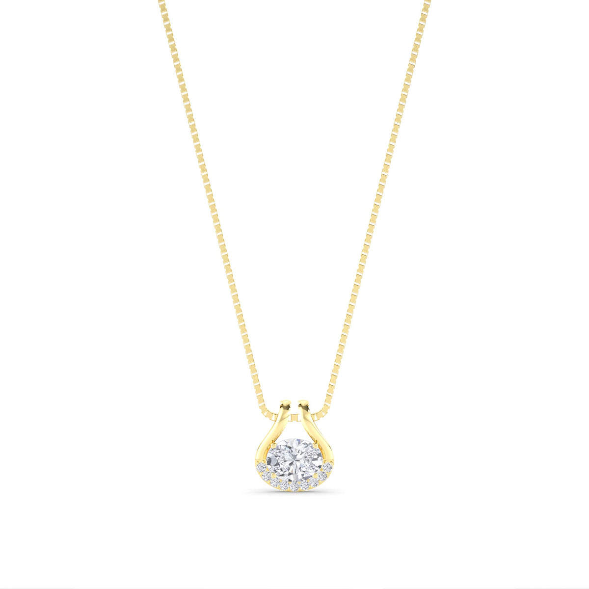 Round Solitaire Pave Crescent Lab Grown Diamond Pendant - image 1