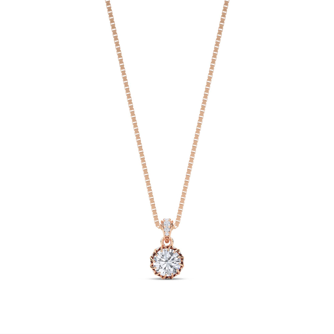 Round Solitaire Crown Basket Lab Grown Diamond Pendant