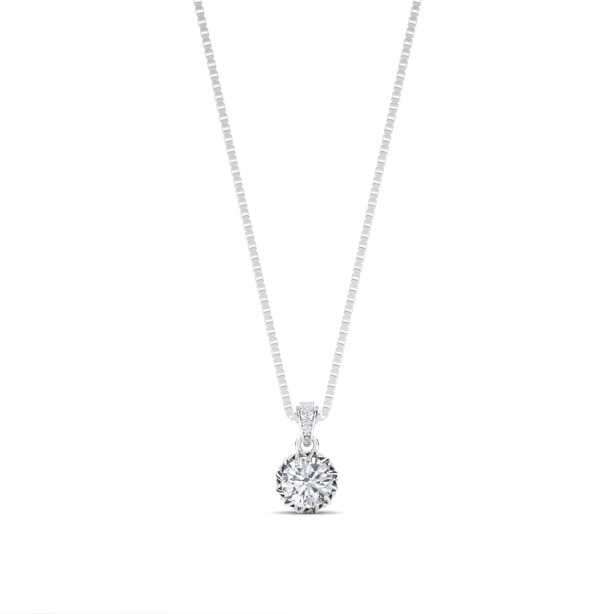 Round Solitaire Crown Basket Lab Grown Diamond Pendant (Silver) - image 1