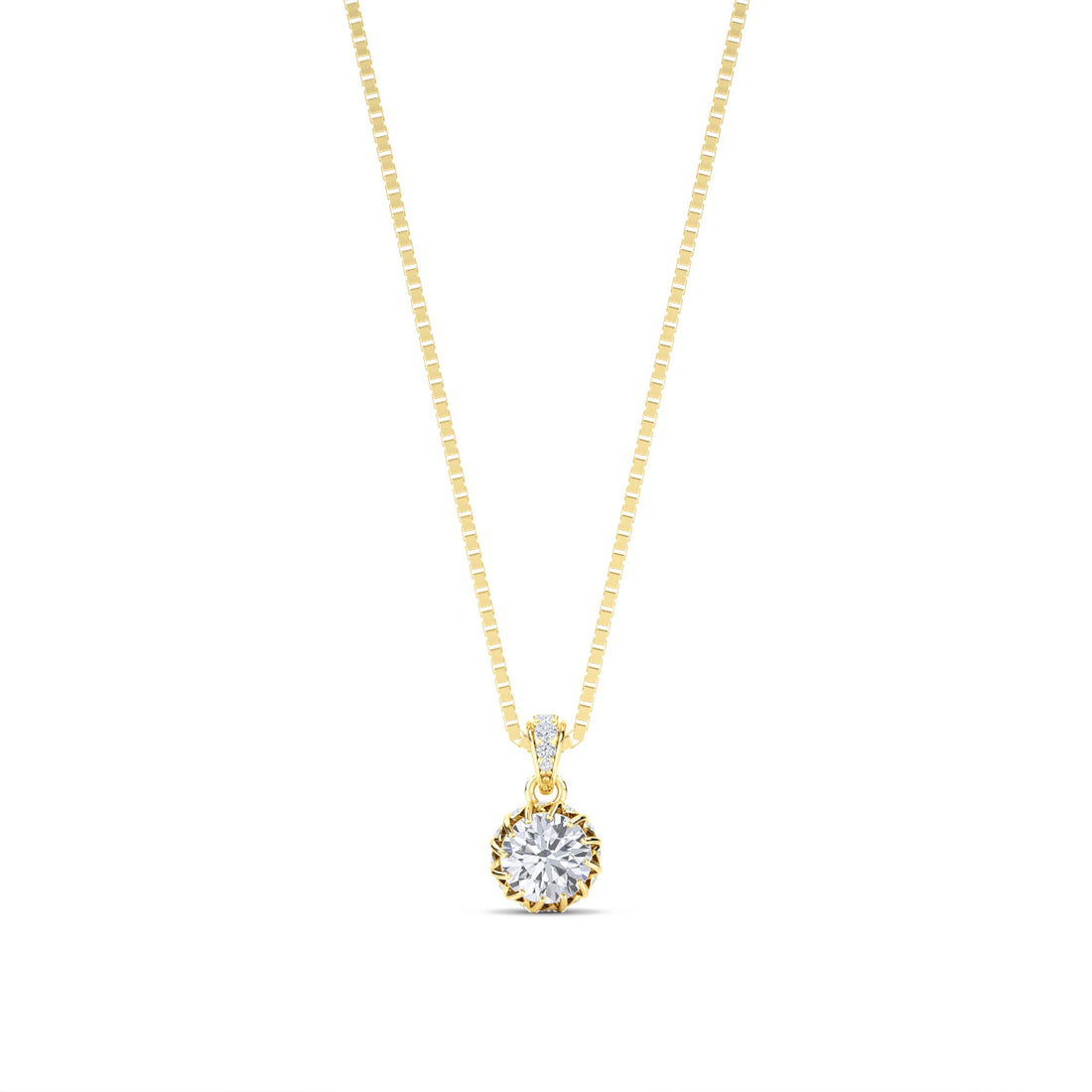 Round Solitaire Crown Basket Lab Grown Diamond Pendant - image 1