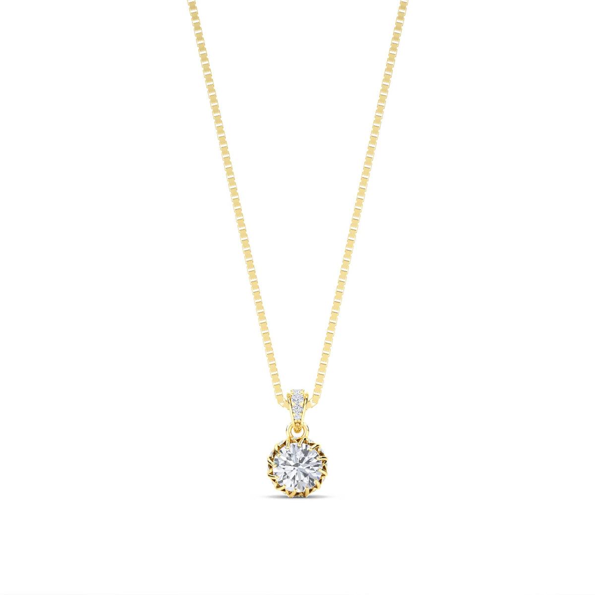 Round Solitaire Crown Basket Lab Grown Diamond Pendant - image 1