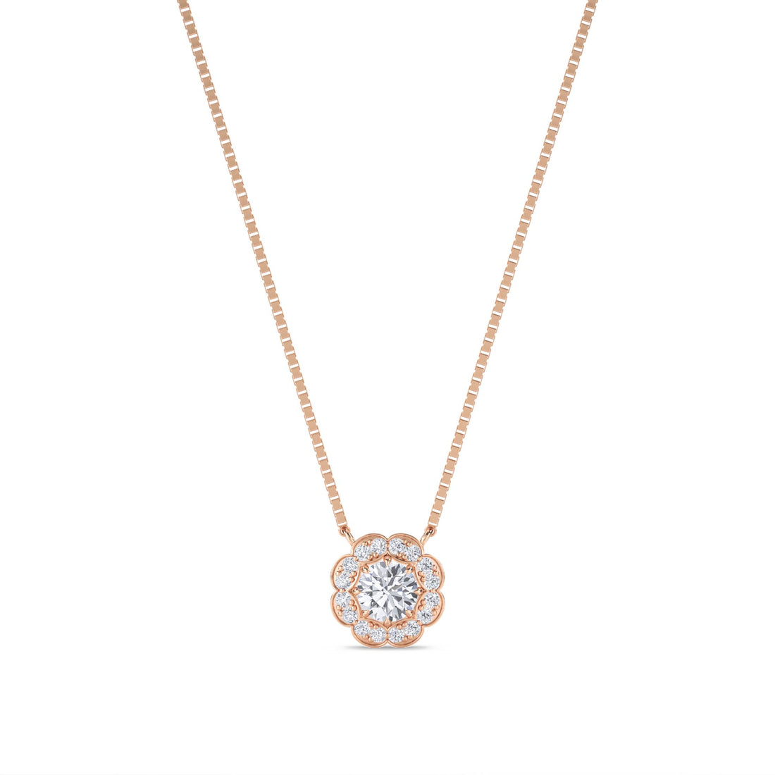 Round Flower Scalloped Halo Lab Grown Diamond Pendant