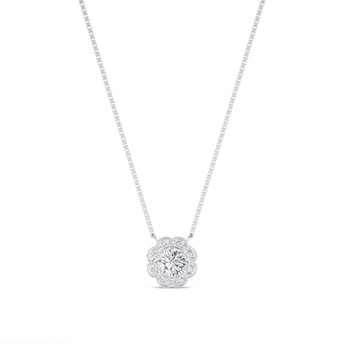 Round Flower Scalloped Halo Lab Grown Diamond Pendant (Silver) - image 1