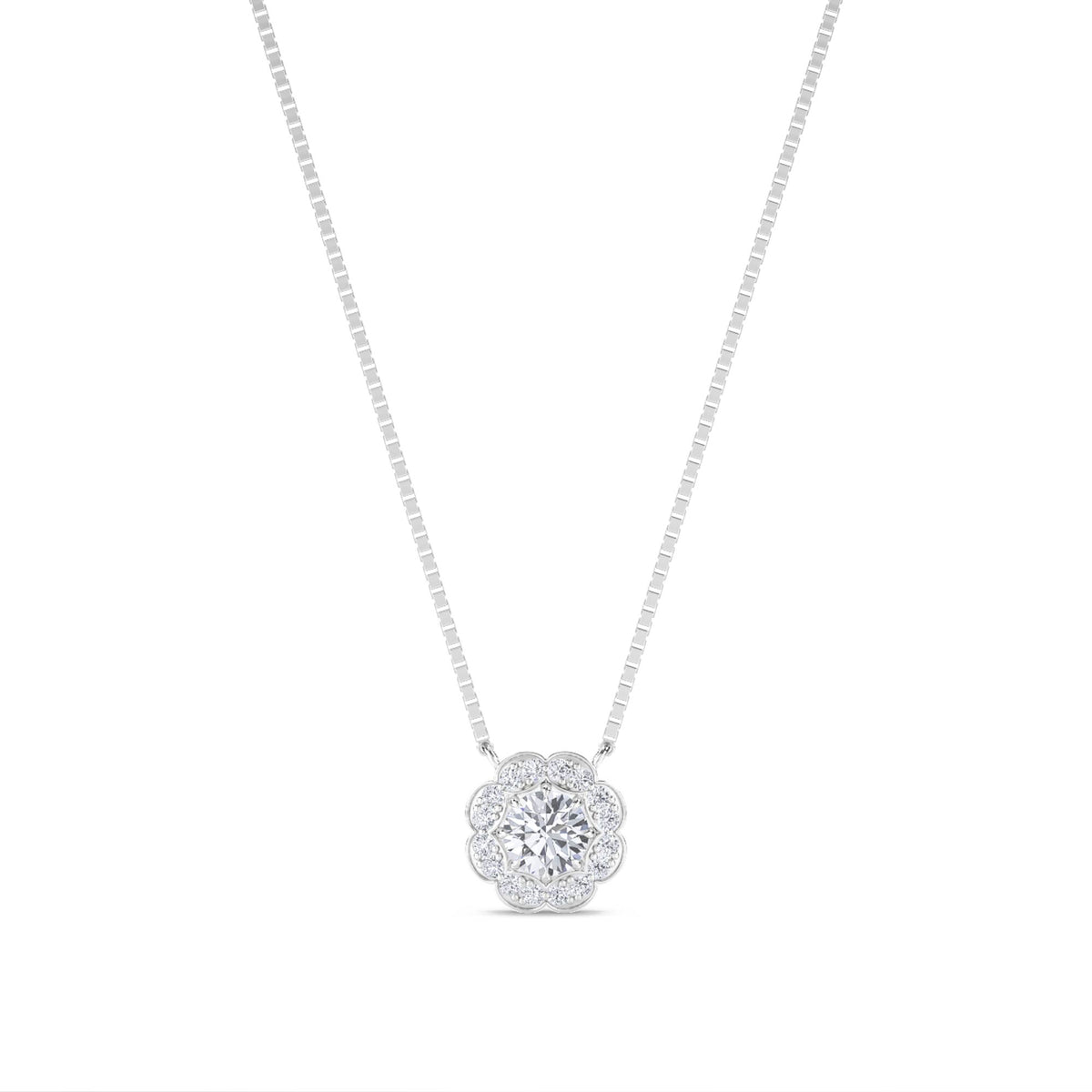 Round Flower Scalloped Halo Lab Grown Diamond Pendant (Silver) - image 1