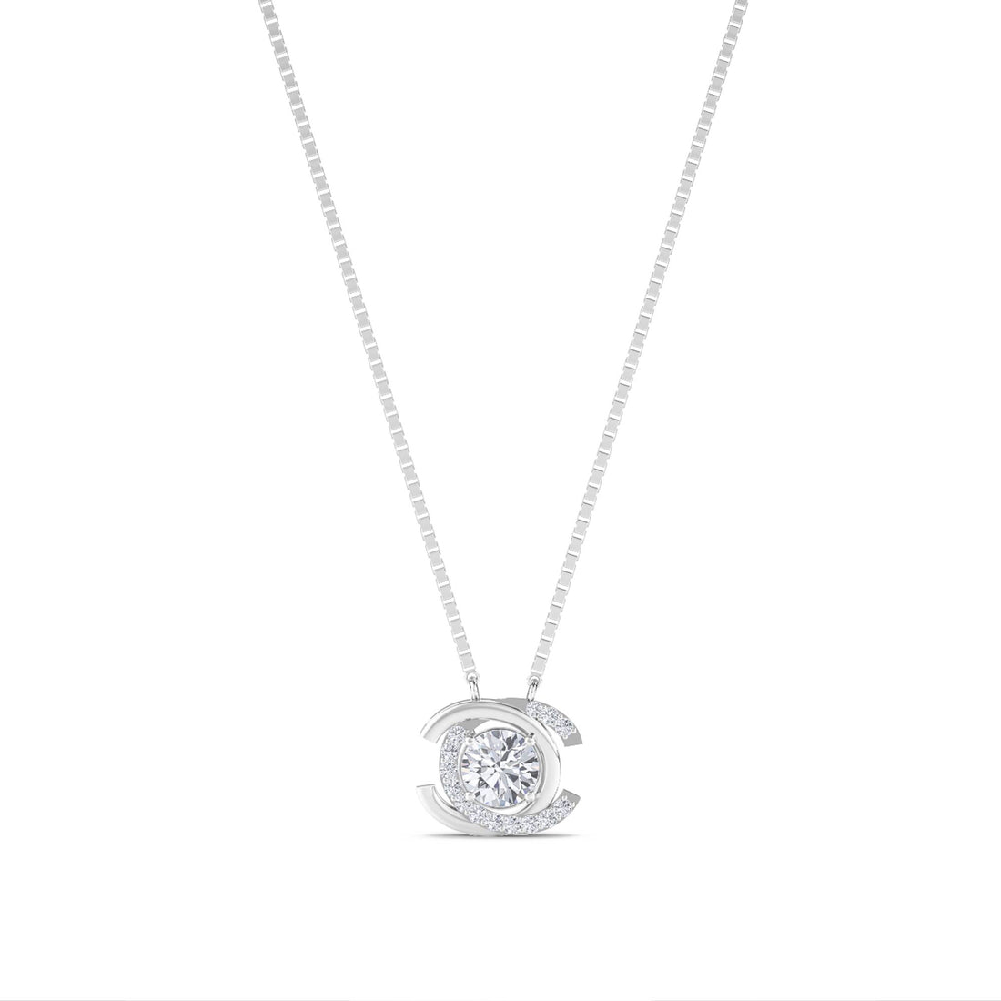 Round Interlocking C Swirl Lab Grown Diamond Pendant (Silver) - image 1
