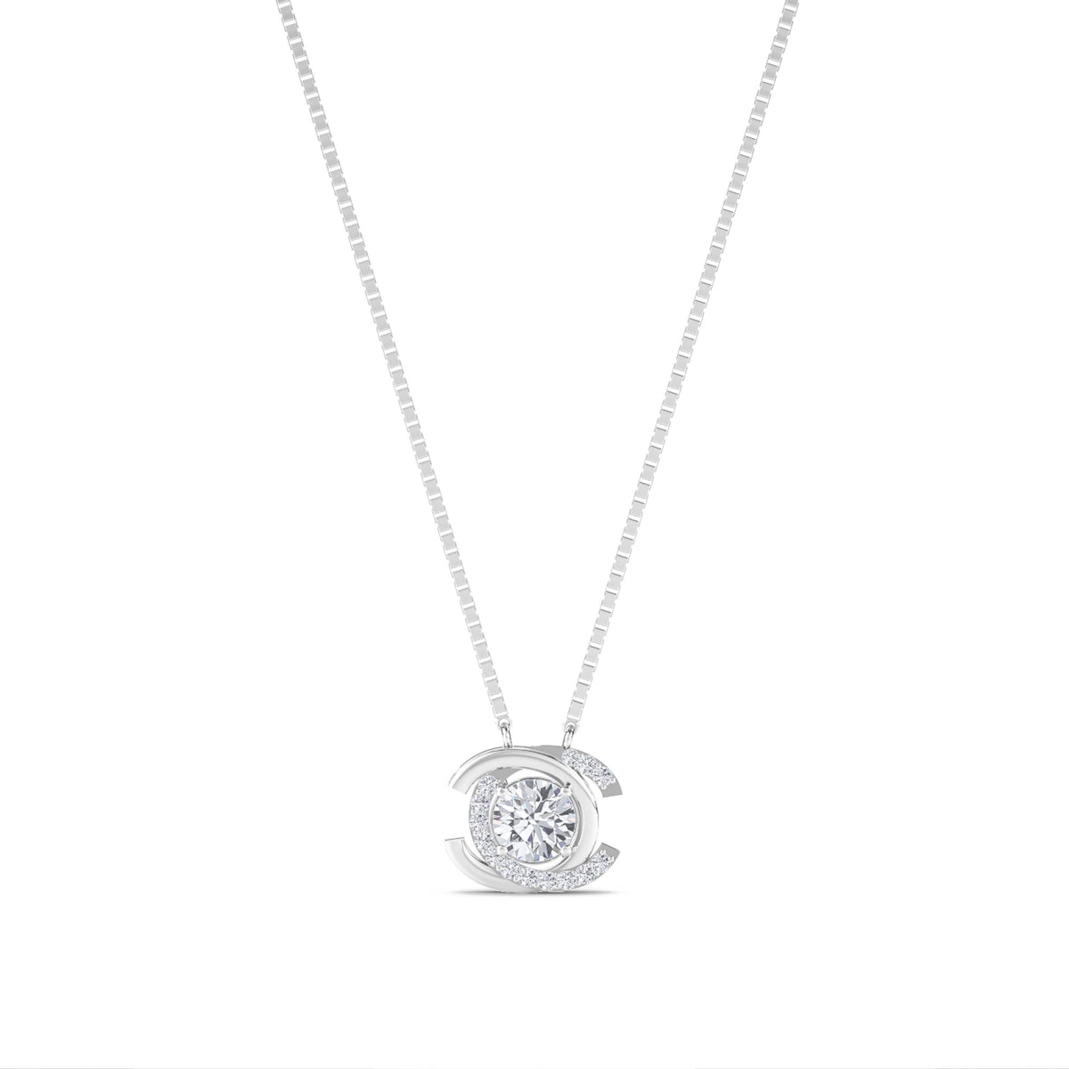 Round Interlocking C Swirl Lab Grown Diamond Pendant (Silver) - image 1